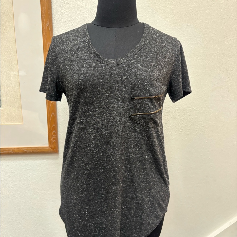 LNA Charcoal V-Neck Tee with Zipper Pocket